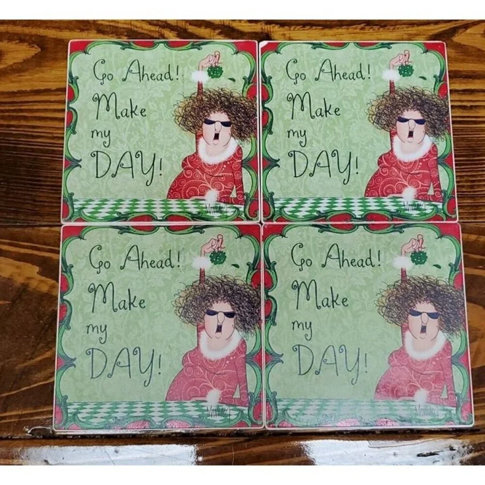 Christmas Coasters funny comic with mistletoe